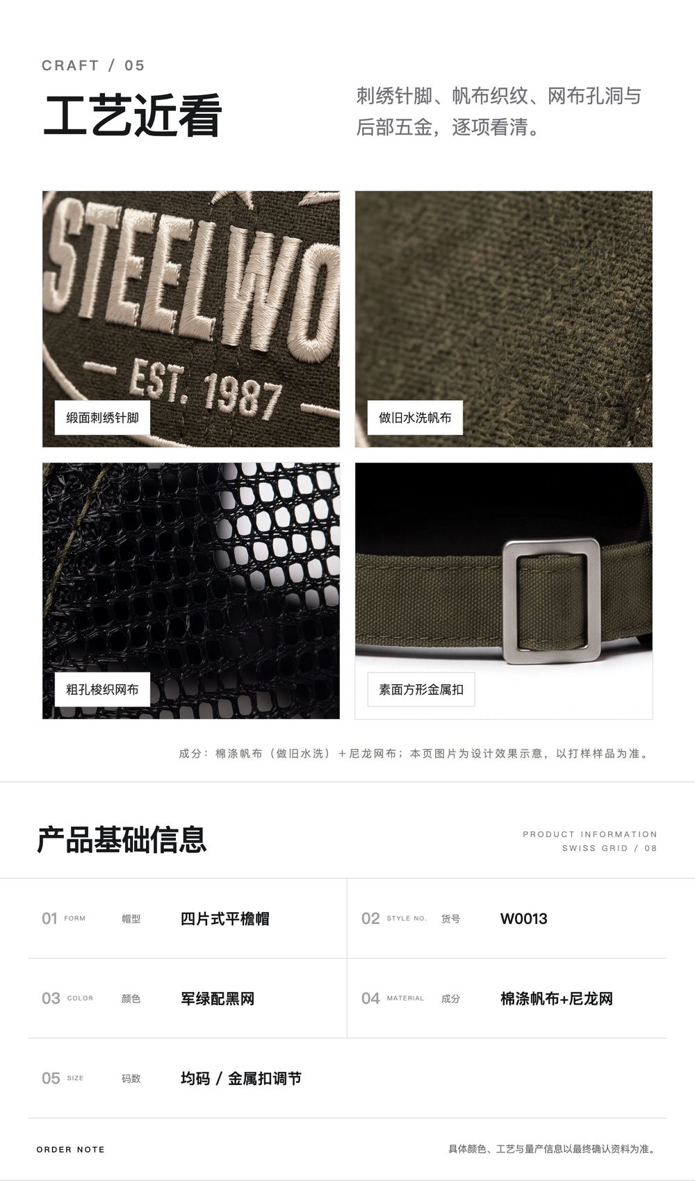 W0013 四片式平檐软顶网眼帽 详情图 5
