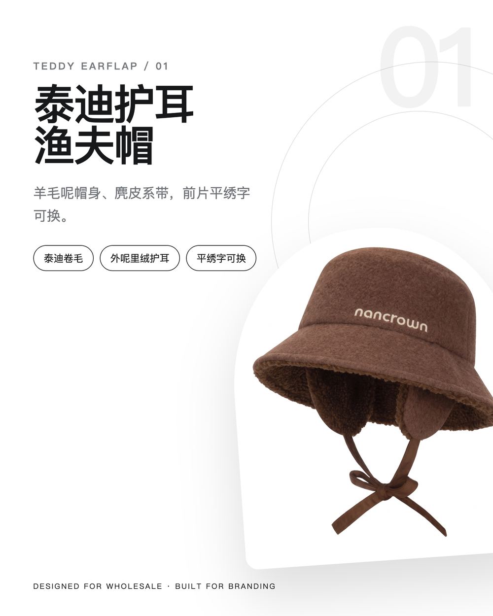 Y0043 泰迪绒护耳羊毛呢渔夫帽 详情图 1